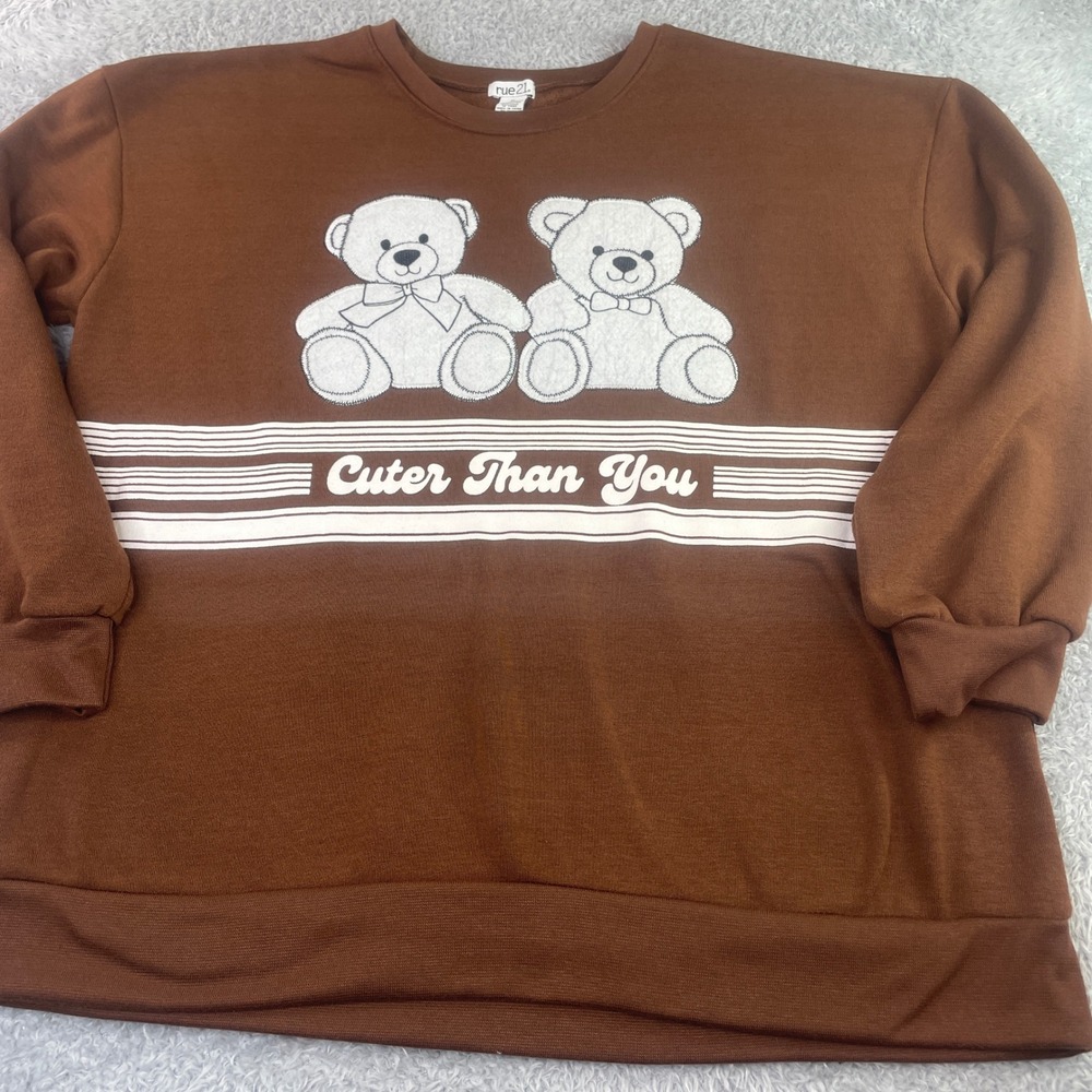 rue21 Sweatshirt Womens XL Brown Cuter Than You Teddy Bear Graphic Pullover